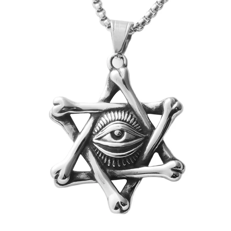 AsJerlya Men Necklace Stainless Steel Horus Eye Six Pointed Star Pendant Chain Man's Jewelry Wholesale Dropshipping