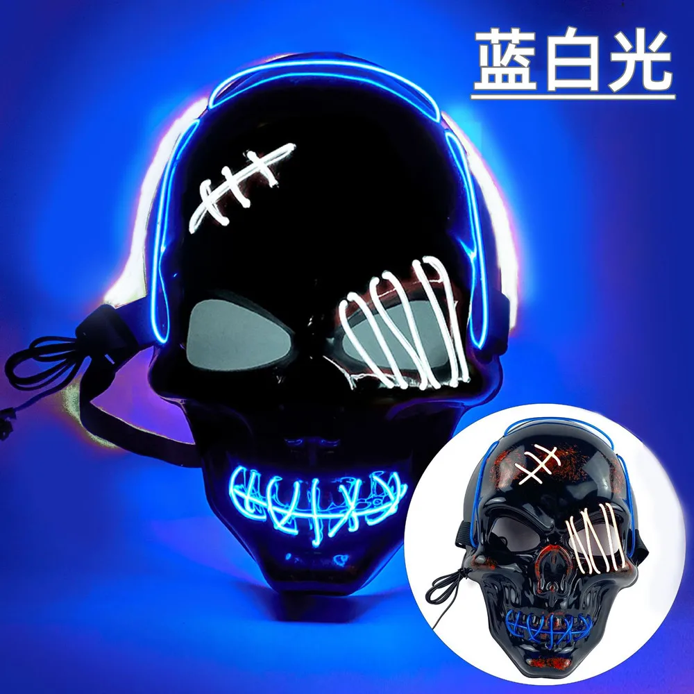 Halloween Masks LED Neon Lighting Skull Mask Cosplay Glowing Party Scar One Eyed Pirate Scary Cosplay Costume Carnival Gift 2013