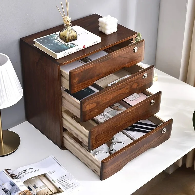 Multi-Purpose Office Organization BoxModern Locking Storage Cabinet, Solid Wood Desktop Organizer, Stackable Drawer Unit,