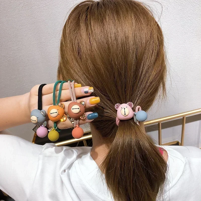 

Cute Teddy Bear Rubber Band Hair Rope Girl Ponytail Fixed Princess Ball Head Dopamine Sweet Headband New Accessories