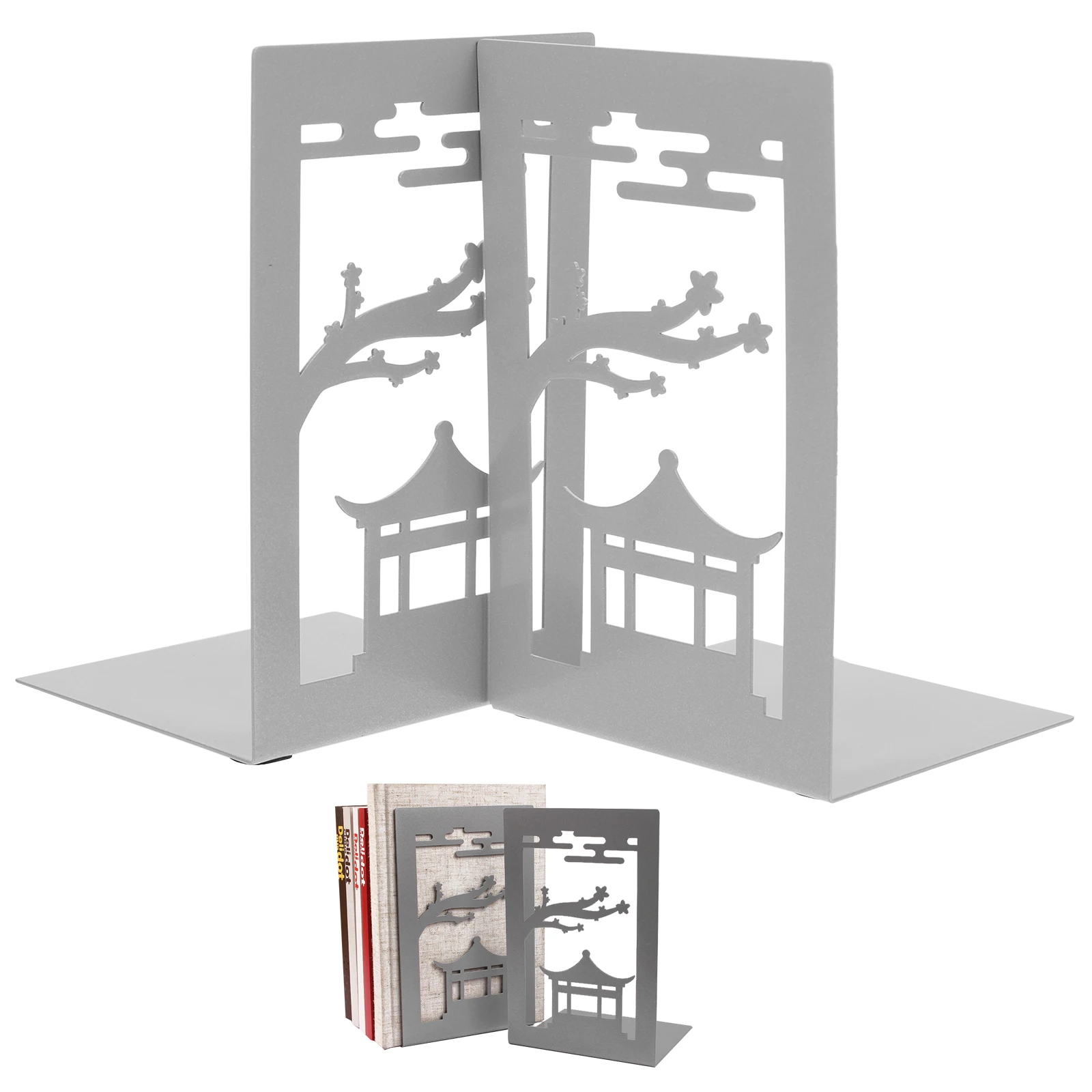 

2pcs Bookends Metal Sturdy Retro Decorative Desktop Office Multi Function Convenient Reading Stands Organizers Storage Solution