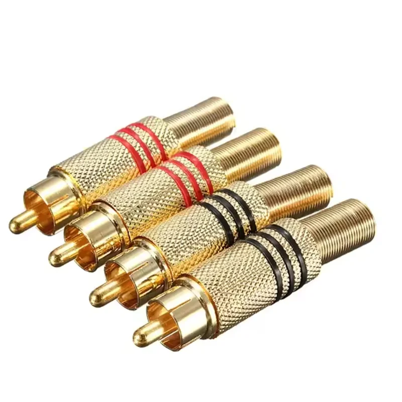 4Pcs 2Pair Gold RCA Phono Male Plug Solder Audio Video Cable Adapter Connector for Audio Speakers