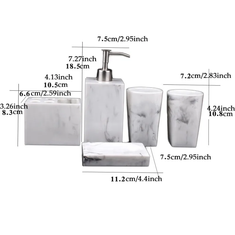 Resin Imitation Marble Bathroom Accessory Set Mouthwash Cup Soap Toothbrush Holder Shampoo Bottle Household Wash Set