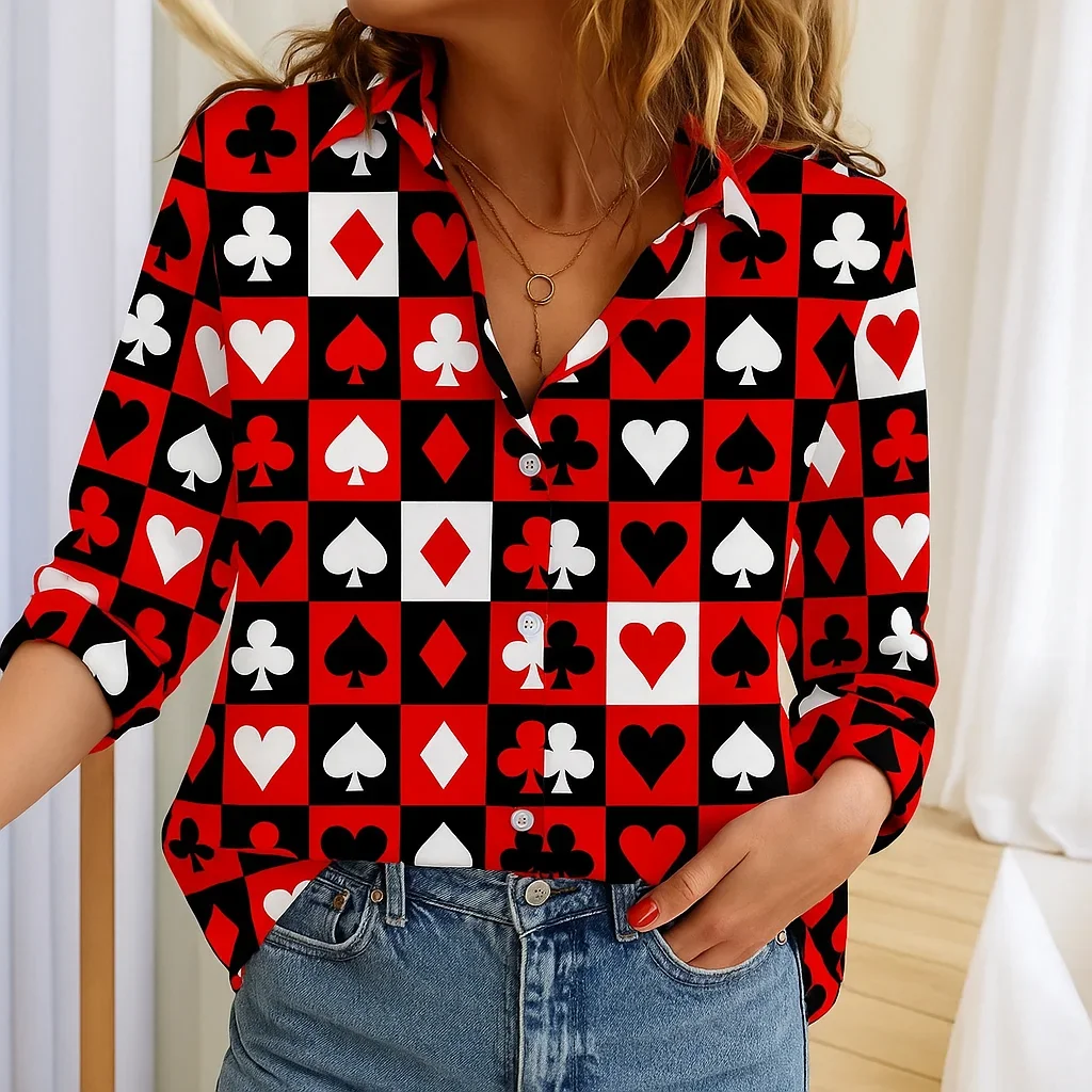 المرأة بوكر نمط طويلة الأكمام س الرقبة قميص موضة جديدة شخصية بلوزة عادية الخريف الشتاء قميص الإناث بلايز الربيع