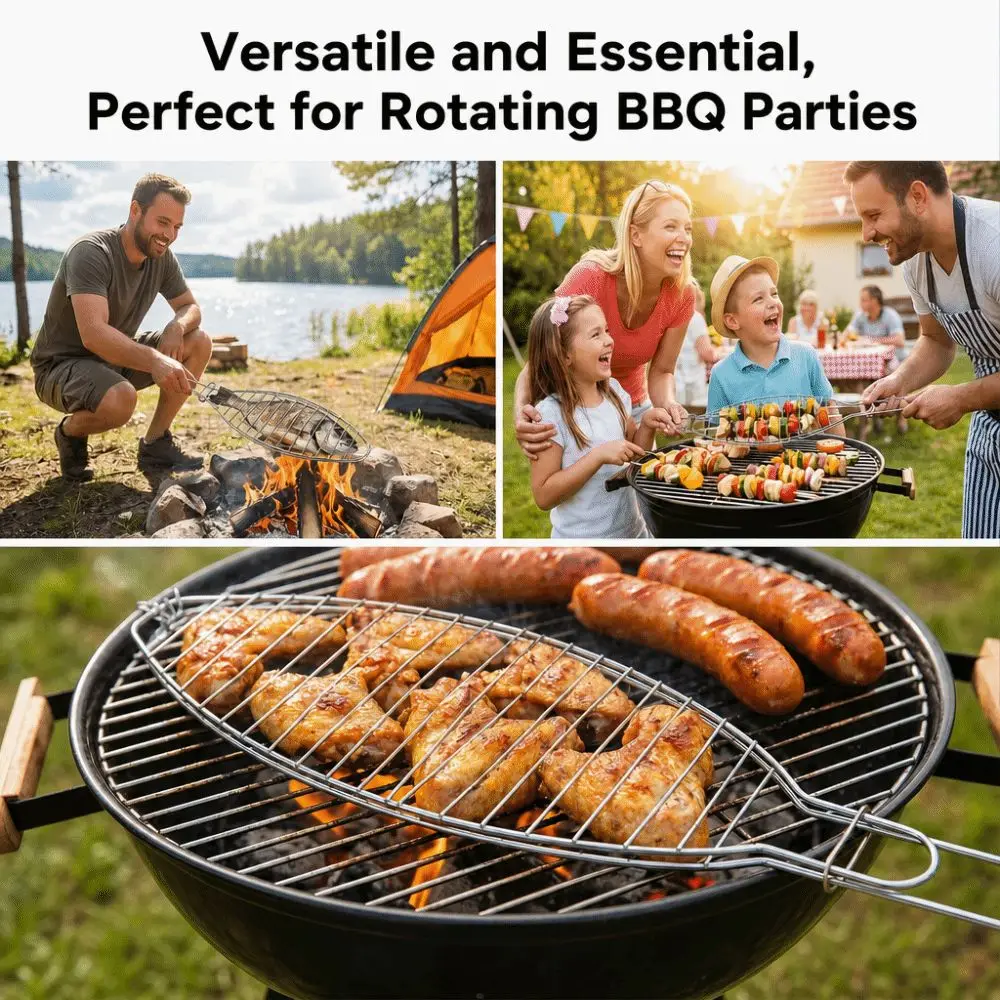 Versatile Fish-Shaped Iron Fish Grill Rack 42cm Long Handle BBQ Grill Clip Easy Clean Wire Grid Grill Rack Outdoor Cooking