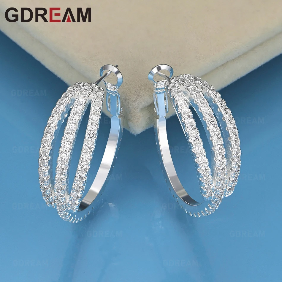 

GDREAM 925 Sterling Silver 33mm Zircon Round Hoop Earrings - Unique Gift, Versatile, Evening Jewelry