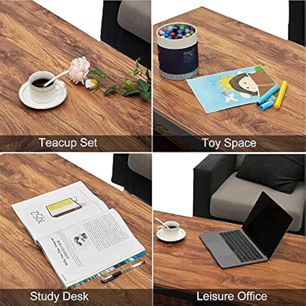 طاولة قهوة خشبية مع رف تخزين، طاولة صناعية مقاس 41.7 بوصة لغرفة المعيشة، بني #6