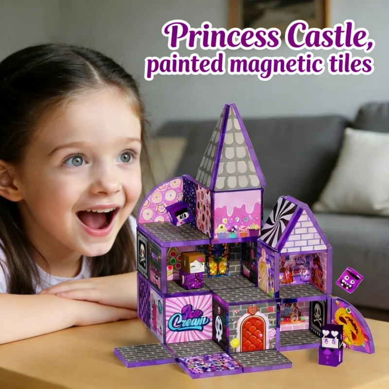 

Магнитные квадратные строительные блоки, красочно окрашенные магнитные детали, конструктор замка, детский набор для творчества, развивающий