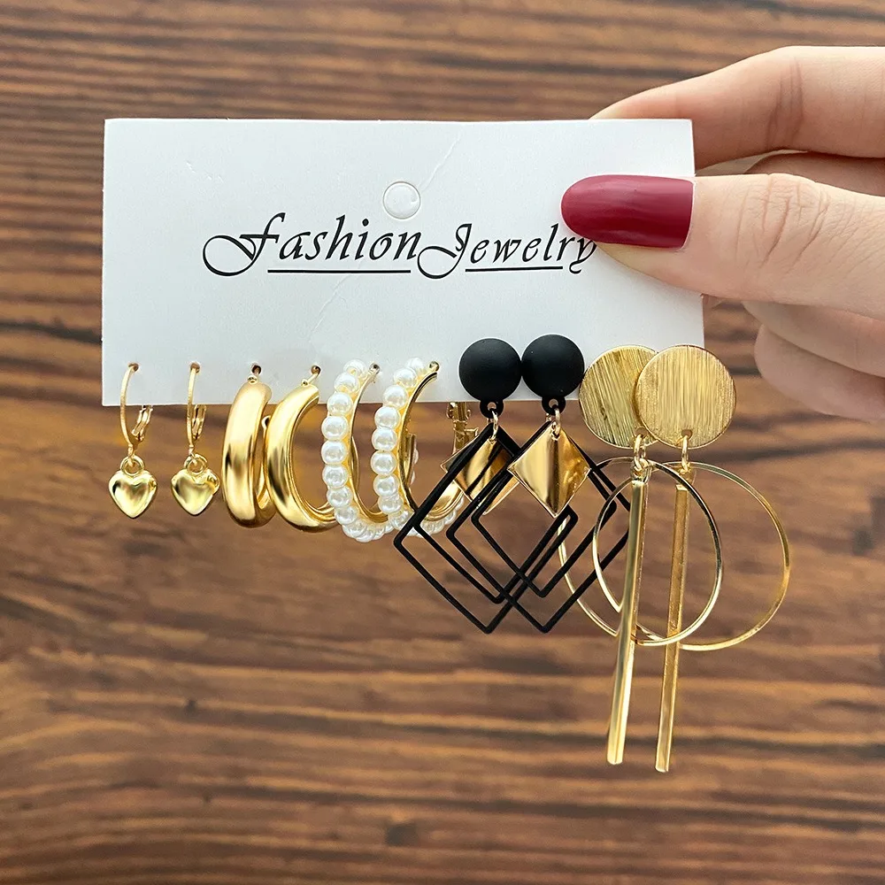 10pcs Set Geometric Circle Long Drop Dangle Earrings for Women Korean Fashion Like Stud Earrings Jewelry Accessories Set Gift