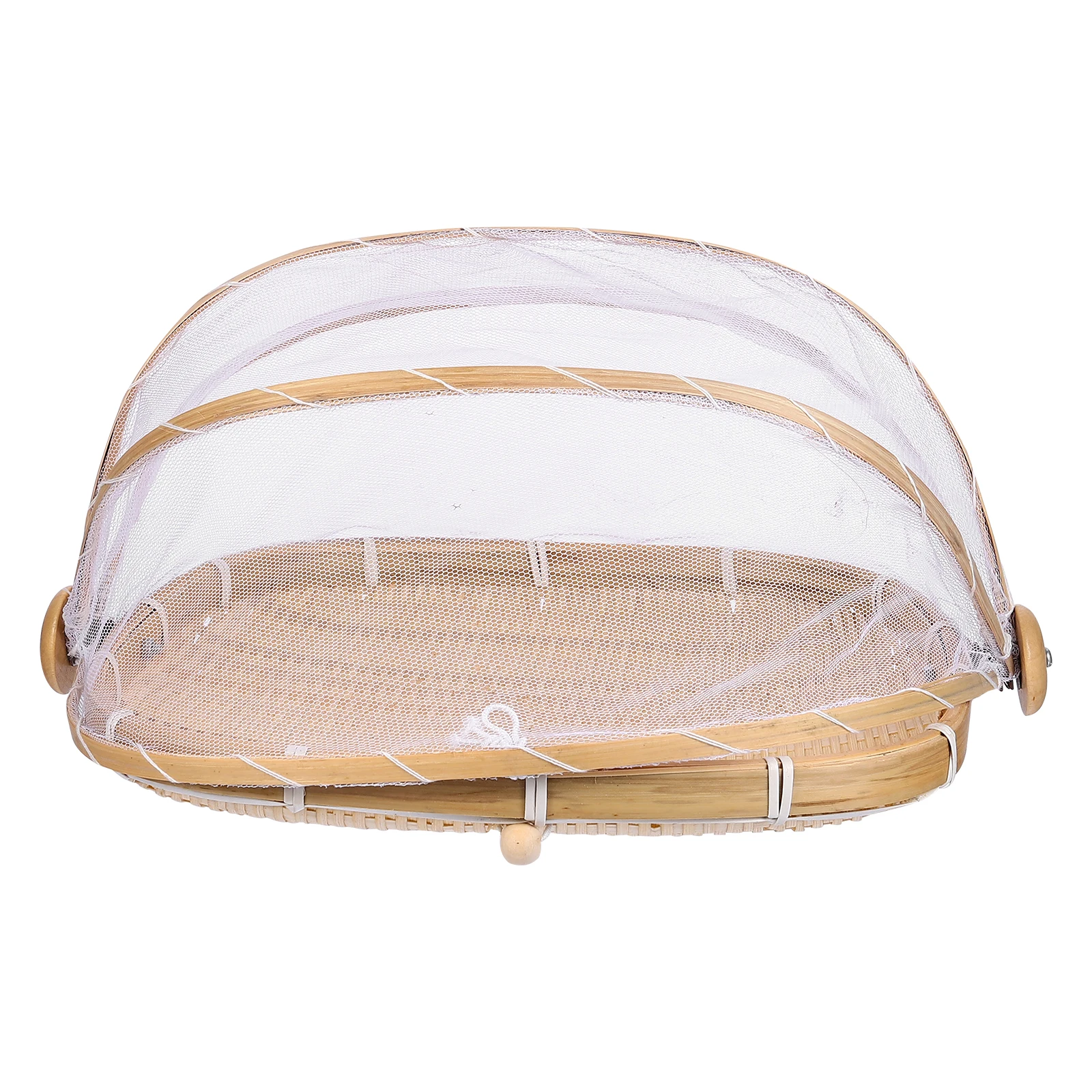 

Bamboo Basket Hand-woven Fruit Vegetable Bread Storage Tray Mosquito-proof Net Anti-fly Food Kitchen Bar Utensils