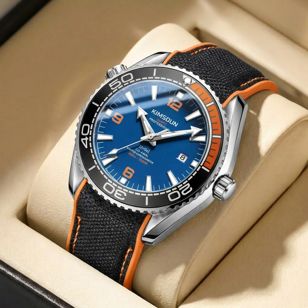 

1pcs Men's blue dial silicone strap vintage fashion business chronograph calendar details Quartz Watch for business party holida