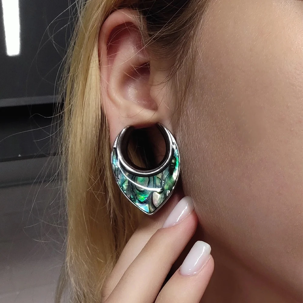 Twolobes 2PCS Naturalne muszle Tunelki pod siodło Wtyczki Nosze Moda Piercing Biżuteria damska Kolczyki Expander — zdjęcie 6