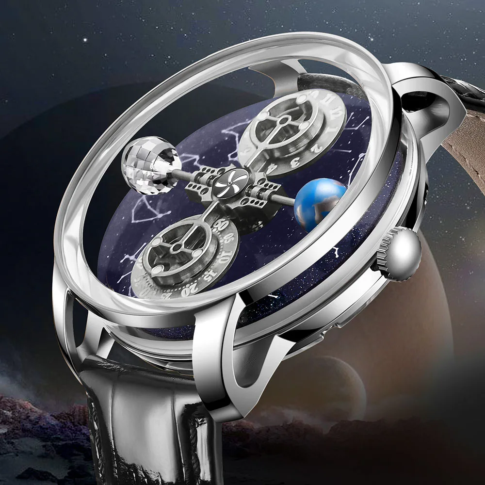 PINDU Watches New Mechanical Celestial Body Starry Twelve Constellations Sapphire Waterproof Men  Leather Wristwatches 8215A Box