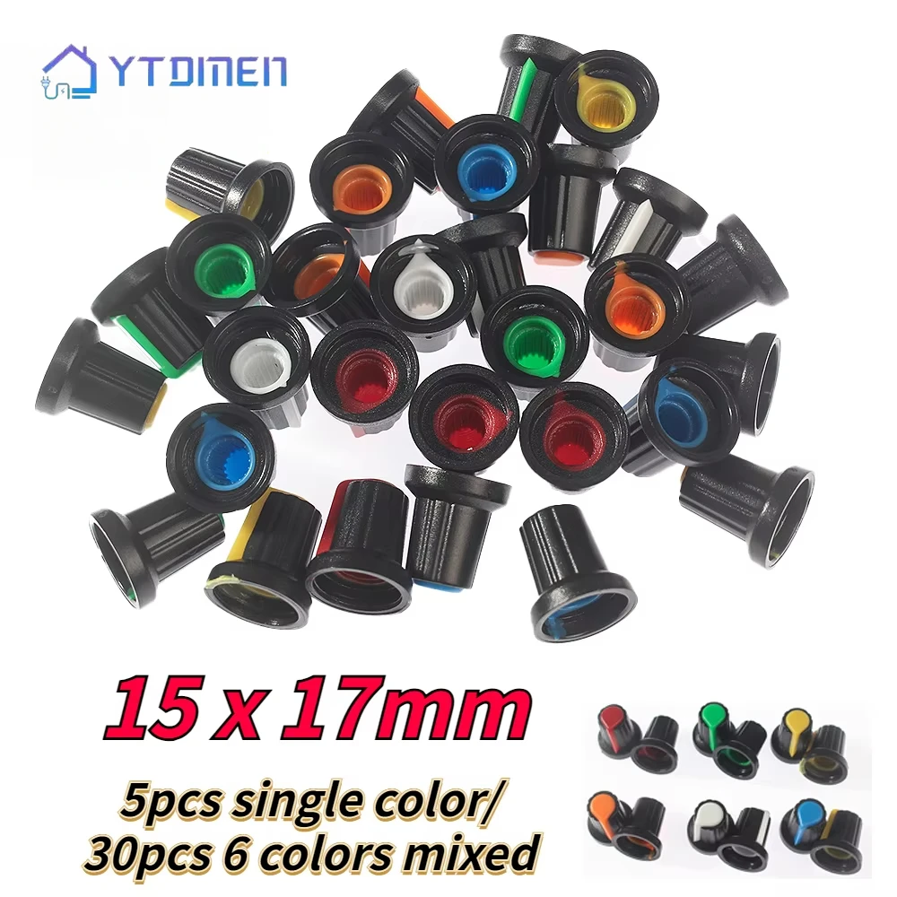 5 Pcs AG2 WH148 전위차계 손잡이 인코더 스위치 캡 15X17mm 6mm 빨간색/파란색/녹색/흰색/노란색/주황색 WH148 손잡이 용 6 가지 색상
