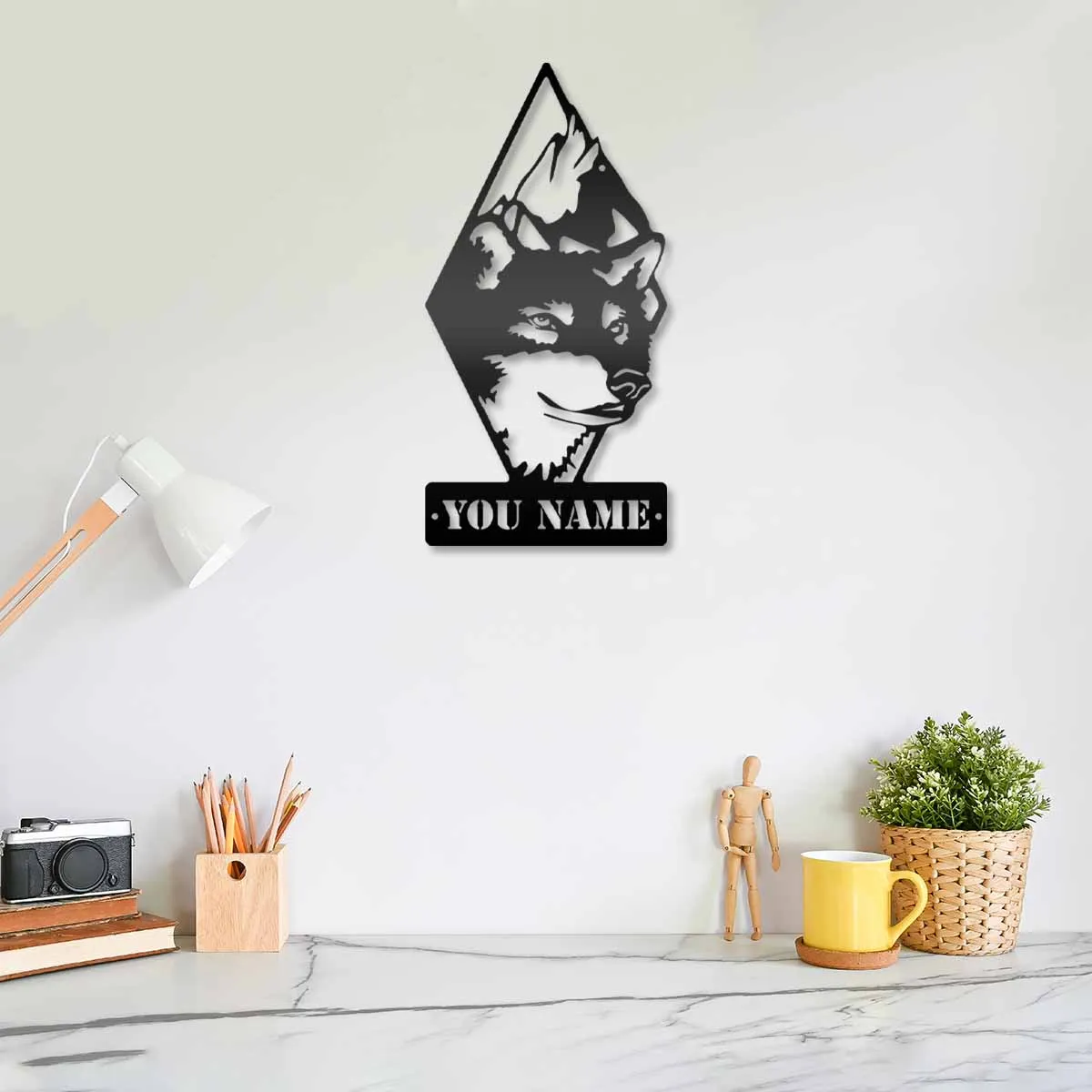 

1pc wolf vivid creative Custom Name Metal Wall Signs Metal Wall Plaque For Home Decor Living Room Bedroom