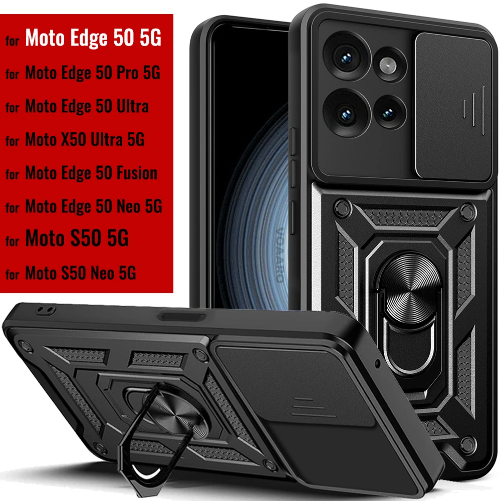 Slide Lens Armor Funda for Motorola Moto edge 50 5G Case Ring Stand Cover for Motorola Edge 50 Pro Fusion S50 Neo X50 Ultra Case