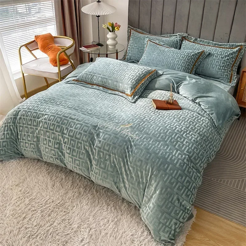 Imagem -04 - Conjunto de Cama Luxo Inverno Dupla Face Leite Veludo Capa Edredão Lençóis Fronha Conjunto Roupa Cama Quarto Consolador Conjunto