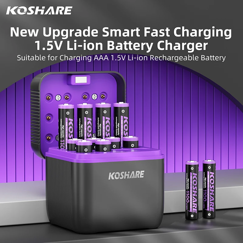 KOSHARE 12 Slot LED Smart Li-ion Battery Charger For AAA Rechargeable Lithium Batteries With Type-C Fast Charging Compartment