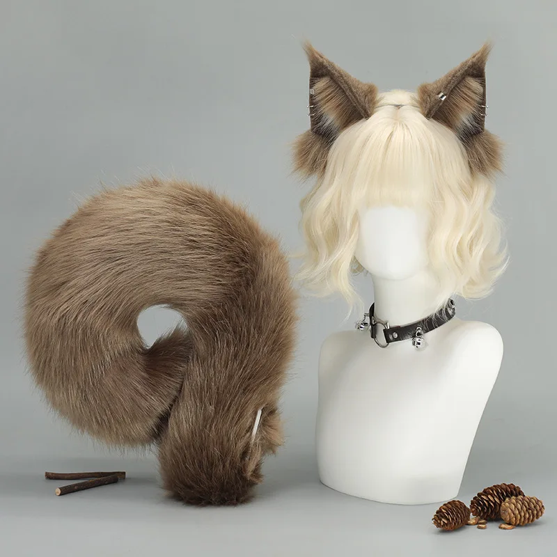 

Realistic Squirrel Tail and Ear Set Plush Faux Fur with Bendable Ears Adjustable Belt Cosplay Accessories