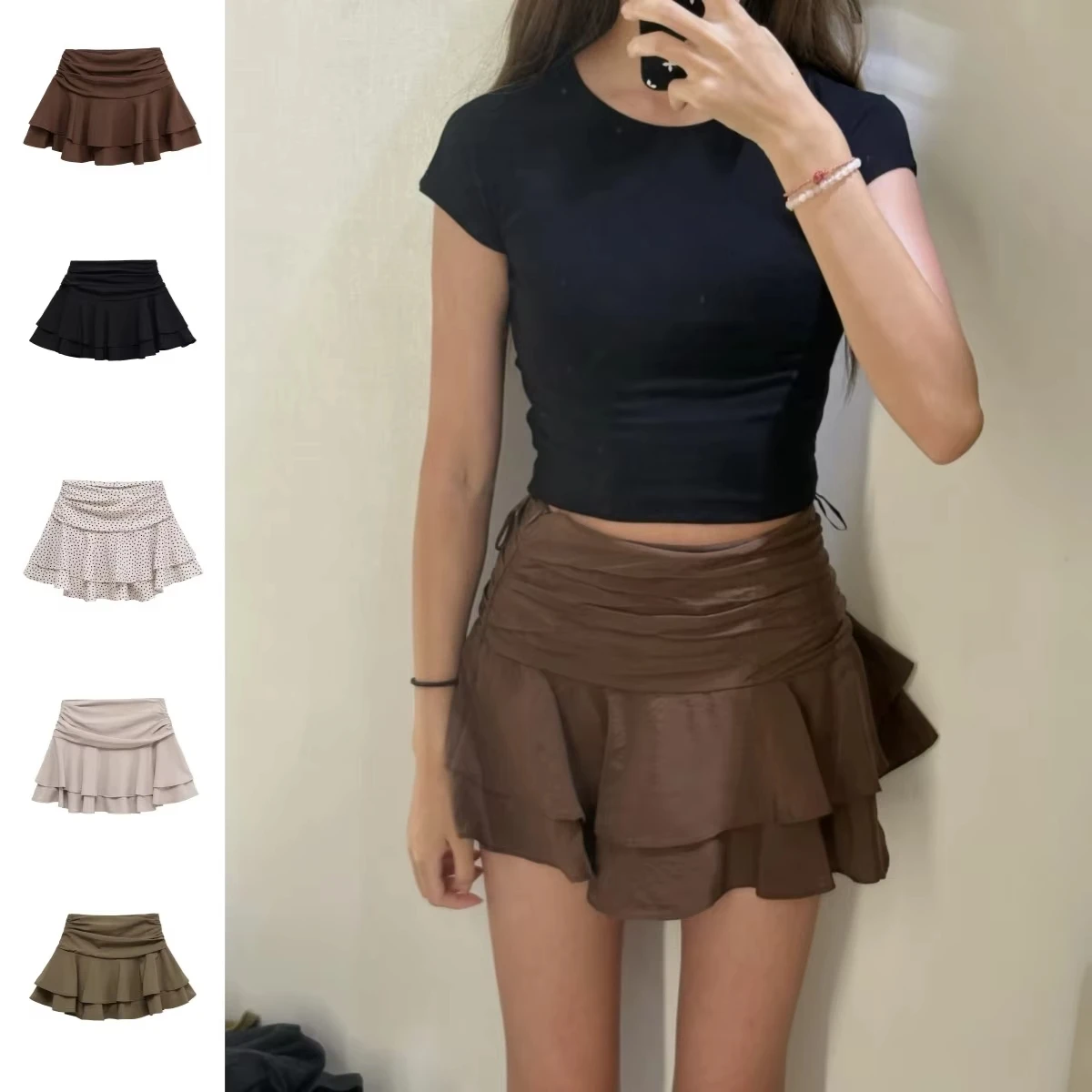 

2026 Women's Summer New Sexy Fashion Hot Girl Style Flouncy Stacked Decoration Mid-waist Short Skirt Pants