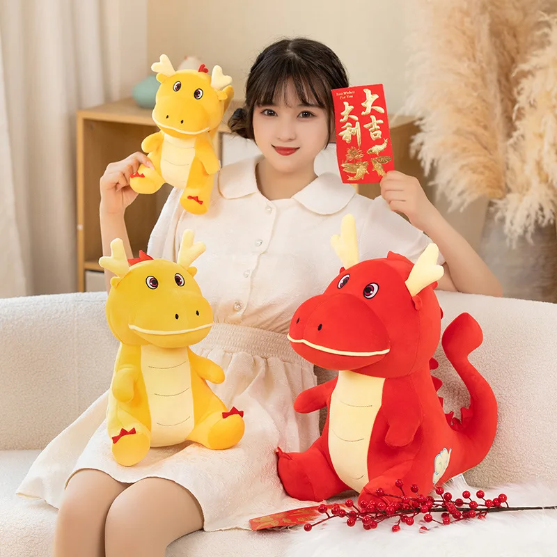 24/34/45cm Cartoon Cute Chinese Dragon Plush Toy Lovely Stuffed Animals Red Dragon Soft Plushies Doll for New Year's Home Decor