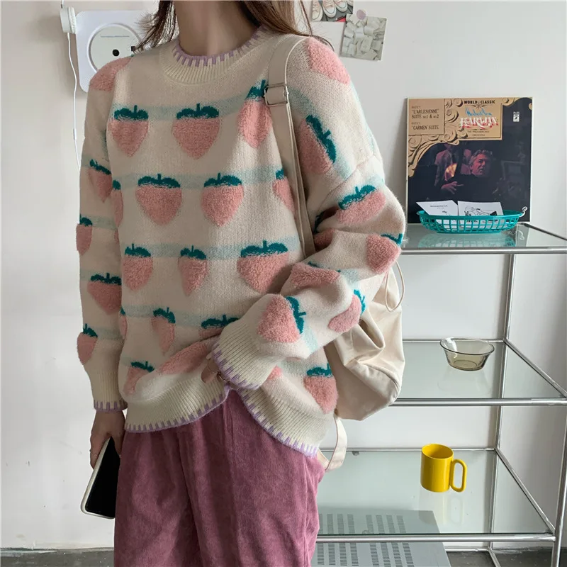 Sweater Woman 2022 autumn/winter V-neck Long Sleeve Cotton Knitting Korean Style Loose Sweaters Women Dropshipping LXJ22214