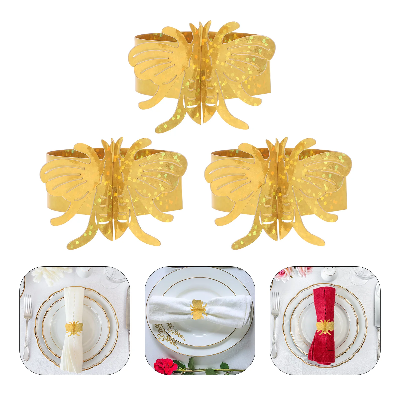 

50PCS Paper Bee Napkin Holders for Cloth Napkins Dinner Party Decor Serviette Ring Tabletop Decoration Easter Summer Napkin Ring