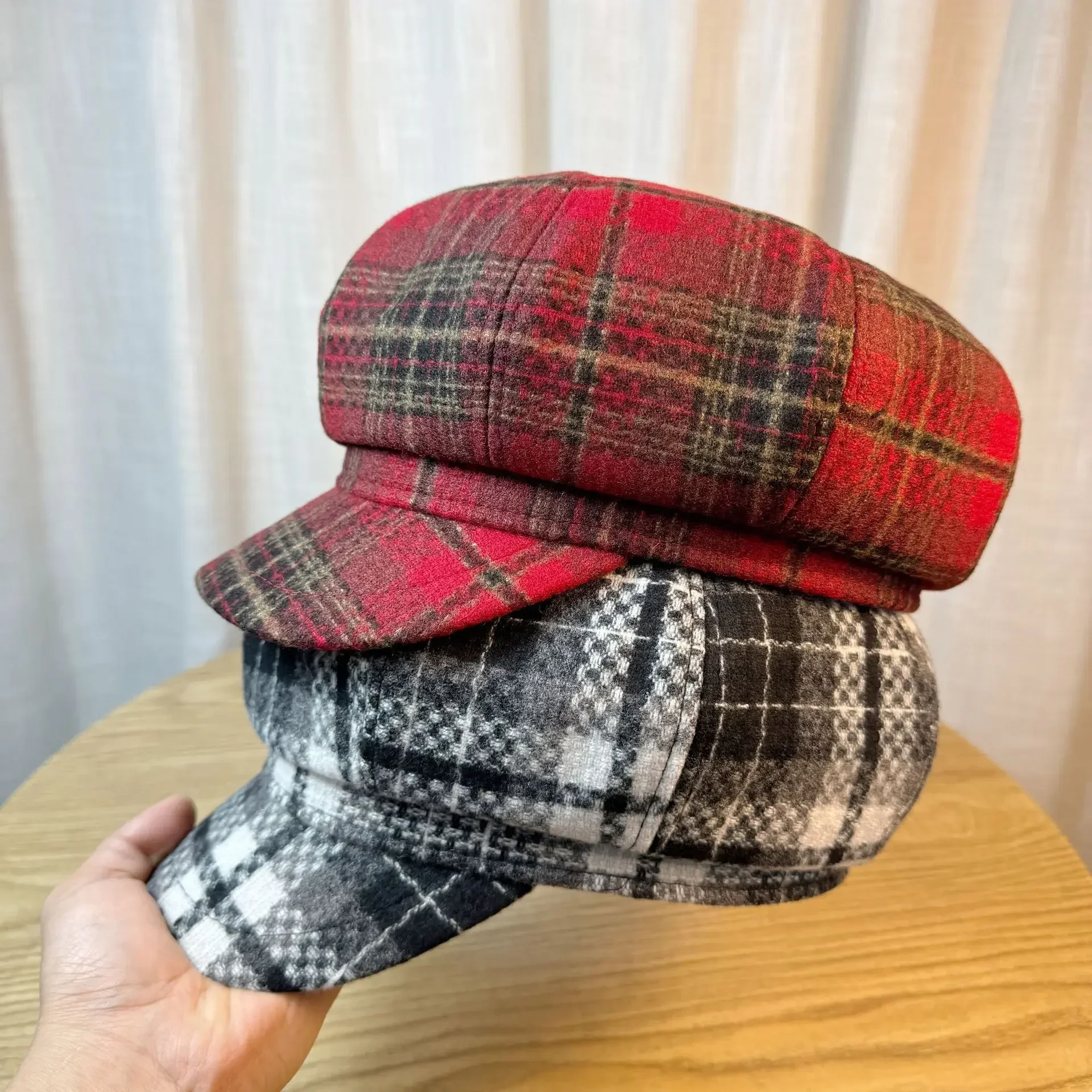 bone-octogonal-de-la-xadrez-vermelho-feminino-outono-inverno-vintage-boina-chapeu-2024-novo-bone-infantil-vintage-respiravel-guerra-de-motocicleta