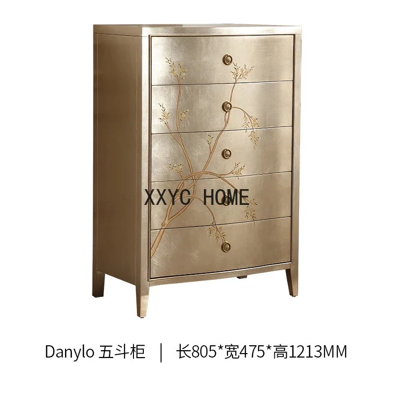 

French Retro Chest of Drawers Solid Wood Painted Bedroom Drawer Decorative Art Locker