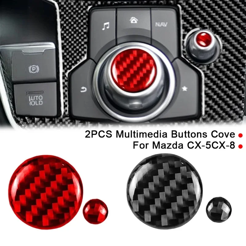 For Mazda 3 6 CX5 CX9 Decor Accessories Carbon Fiber Multimedia Button Decals Auto Control Knob Panel Car Interior Trim Stickers