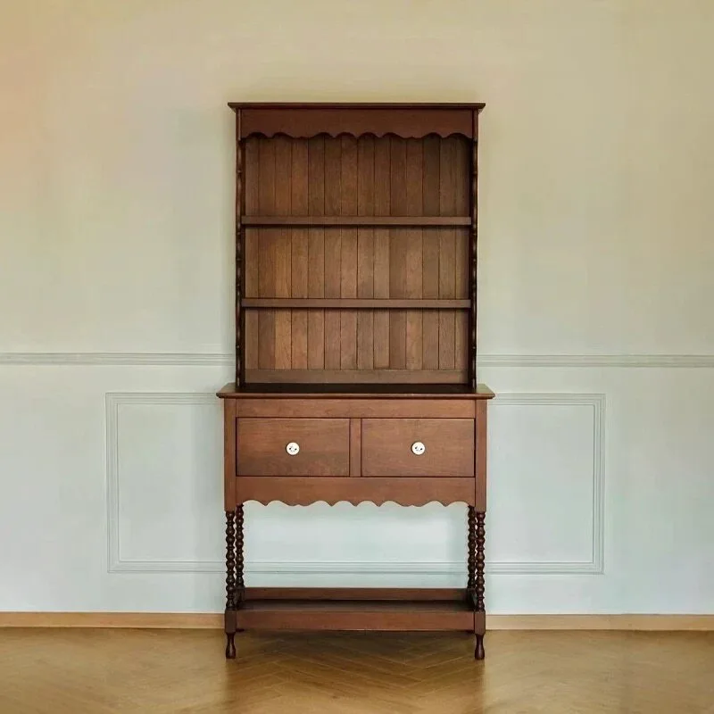 French retro solid wood dining side cabinet small apartment medium and ancient style living room kitchen tableware cabinet again