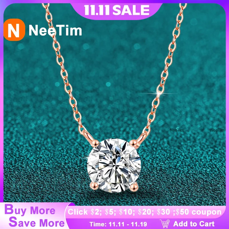

NeeTim 1ct 2ct 3ct 5ct D VVS1 Moissanite Necklace for Women Sterling Silver 925 with Yellow Rose Gold Plated Lab Diamond Pendant