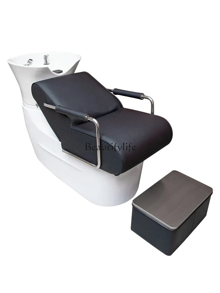 

High-End Ceramic Basin Shampoo Chair Hair Saloon Dedicated Sitting Half Lying Stainless Steel Flushing Bed