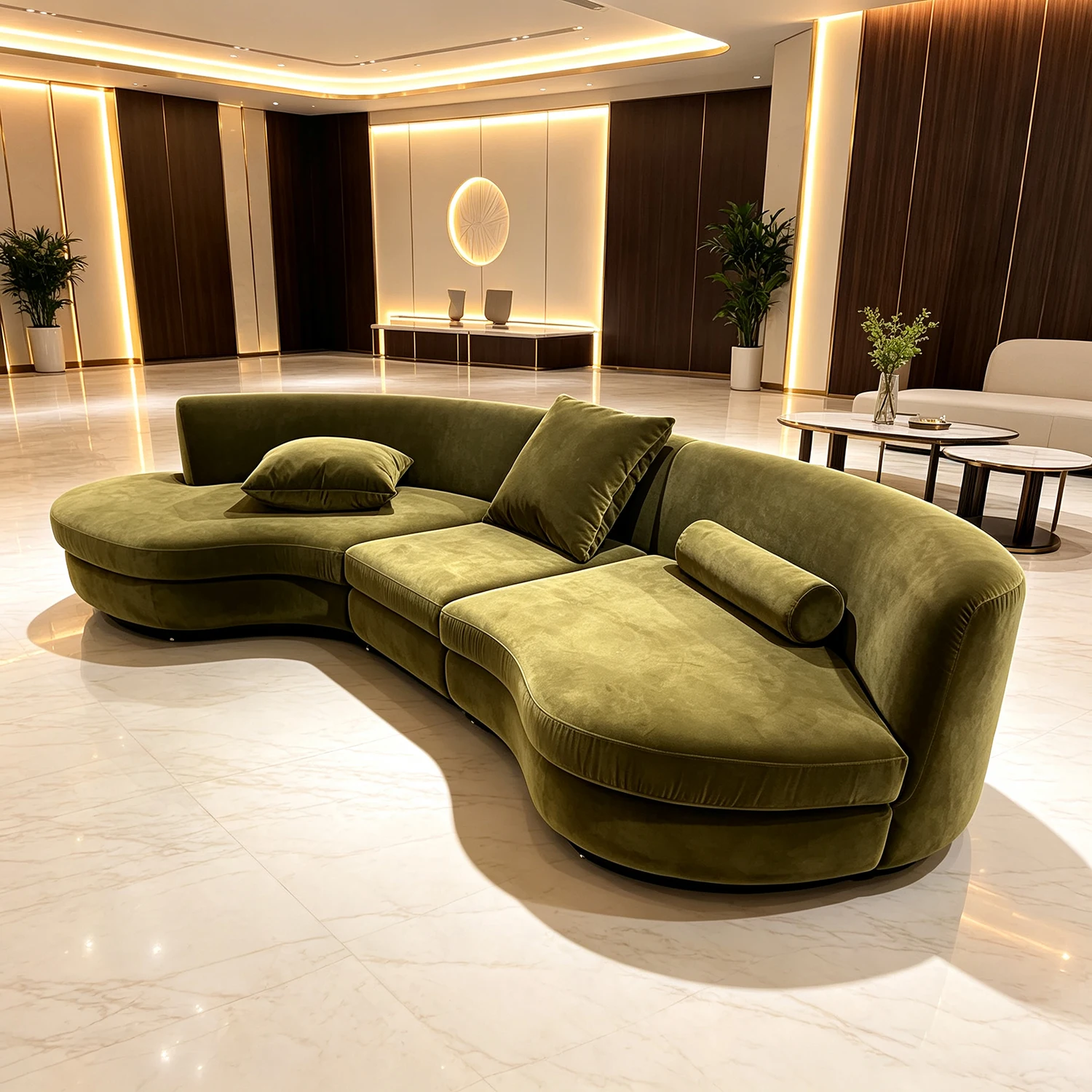 &Luxury Curved Velvet Upholstered Villa Living Room Sofa Set Solid Wood Frame High Density Foam Modern Modular Sectional