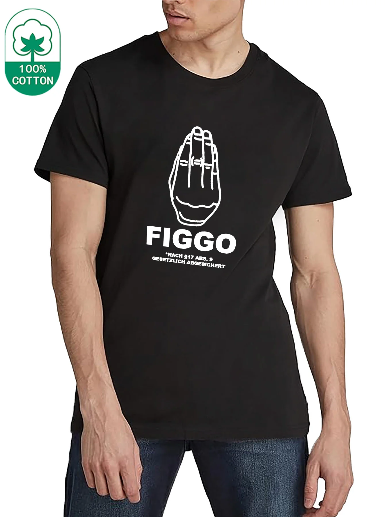 

FIGGO Men's Heavyweight 100% Cotton T-Shirt - Vibrant Green Clasped Hands Graphic & Bold FIGGO Lettering, Regular Fit Round Neck