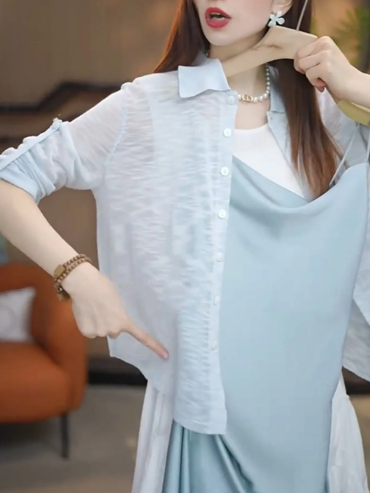 Cárdigan de Punto de Seda de Hielo de Manga Larga para Mujer, Estilo Casual, Top Adeazante, Transpirable, Moda de Verano, V...