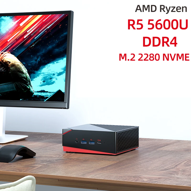 Newest Mini PC AMD R5 4500U/5600U HDMI DP TYPE-C 4k Display DDR4 PCIE WIFI Desktop Mini PC