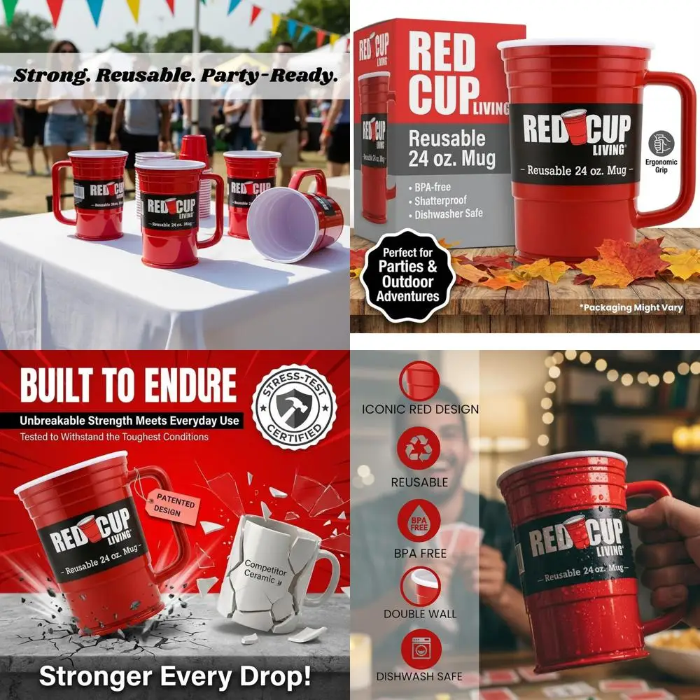 

Набор из 6 стаканов-термосов Red r Party Mug Glass Tumbler | Небьющиеся кружки и стаканы: многоразовые принадлежности для напитков, подарки на день рождения, годовщину, кружки с удобным захватом