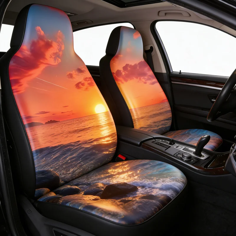 2 Ocean Sunset View Car Seat Covers, Comfortable And Versatile For Both Men And Women, Suitable For Sedans, Suvs And Trucks, Eas