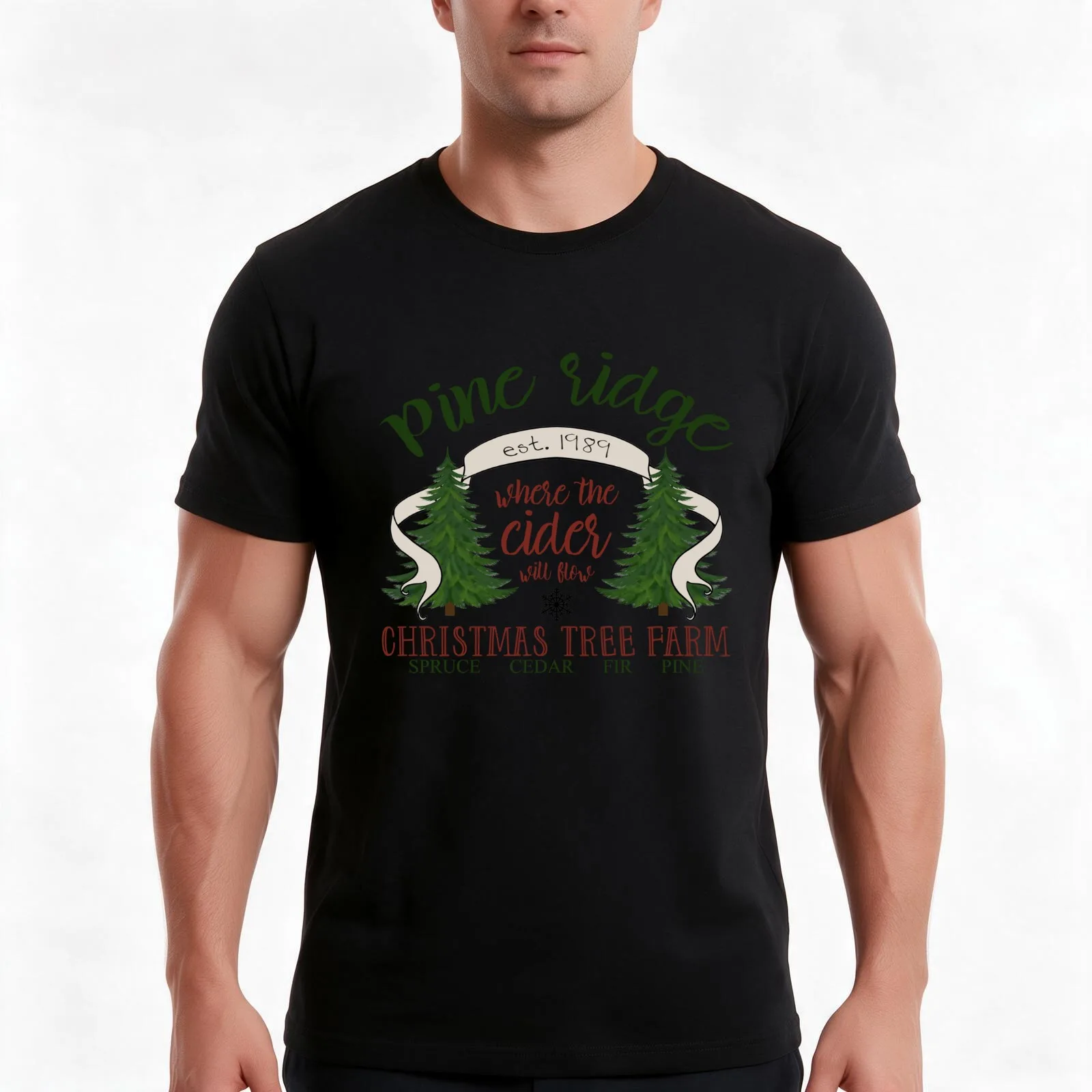 Pine Ridge Christmas Tree Farm T-Shirt Summer Casual Cotton Tee Oversized Streetwear Tops Vintage Graphic Print 100% Cotton