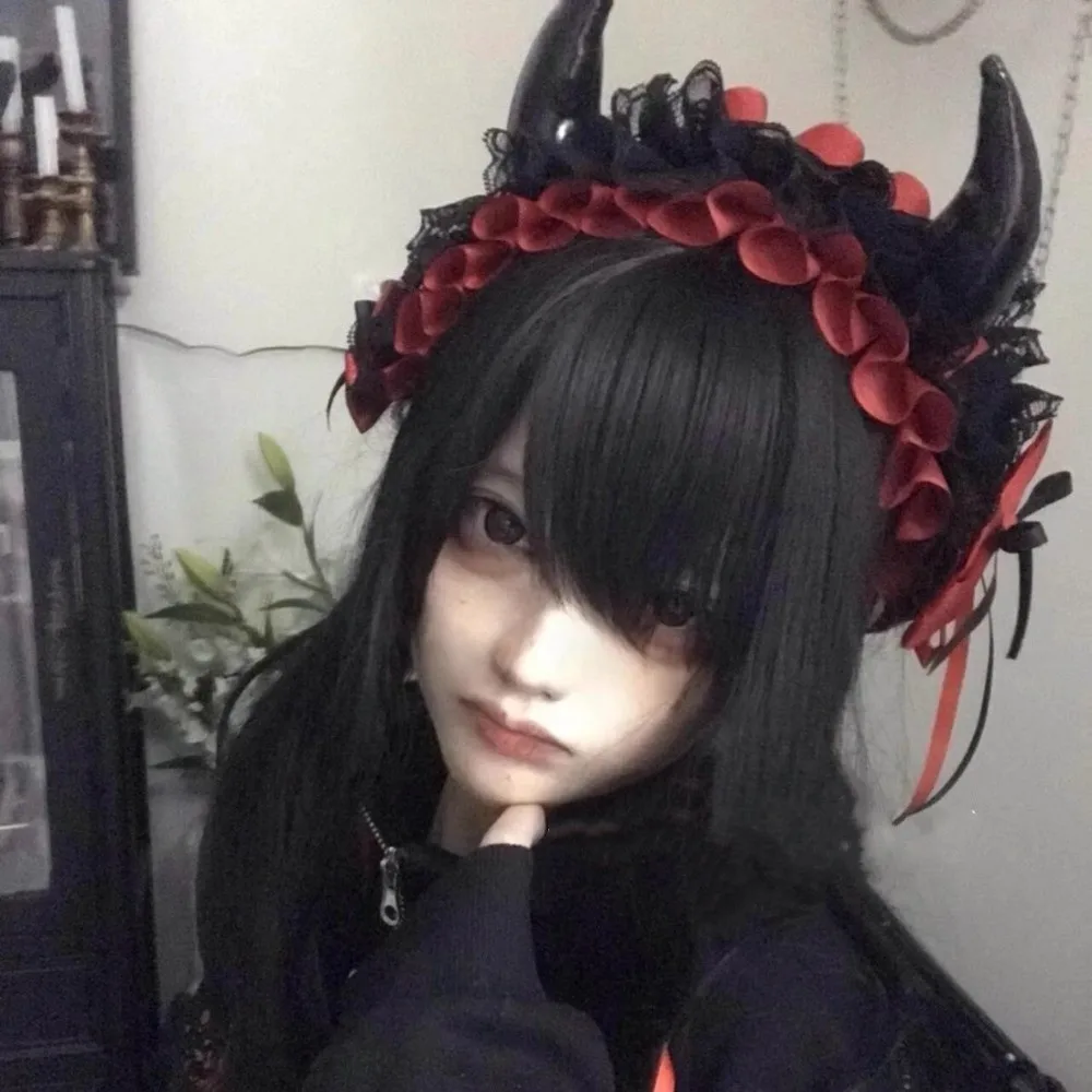 Lace-up Ruffle Devil's Corner Hair Band Punk Bow Little Devil Headband Tulle Cosplay Gothic Headwear Photo Props