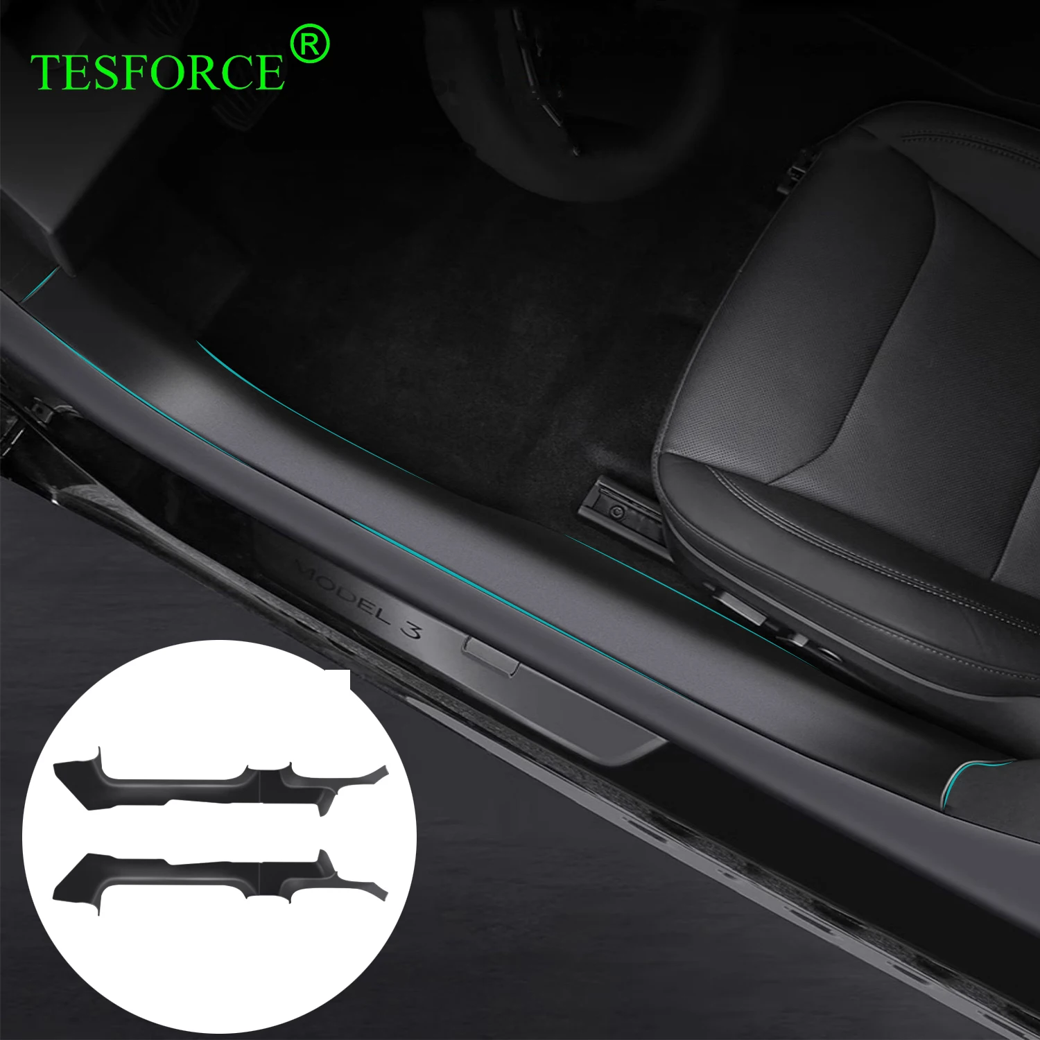 For Tesla Model 3 Highland 2024 Door Sill Strip Guard Mat Trunk Threshold Protector Side Anti-kick Pad Magic Hook Installation