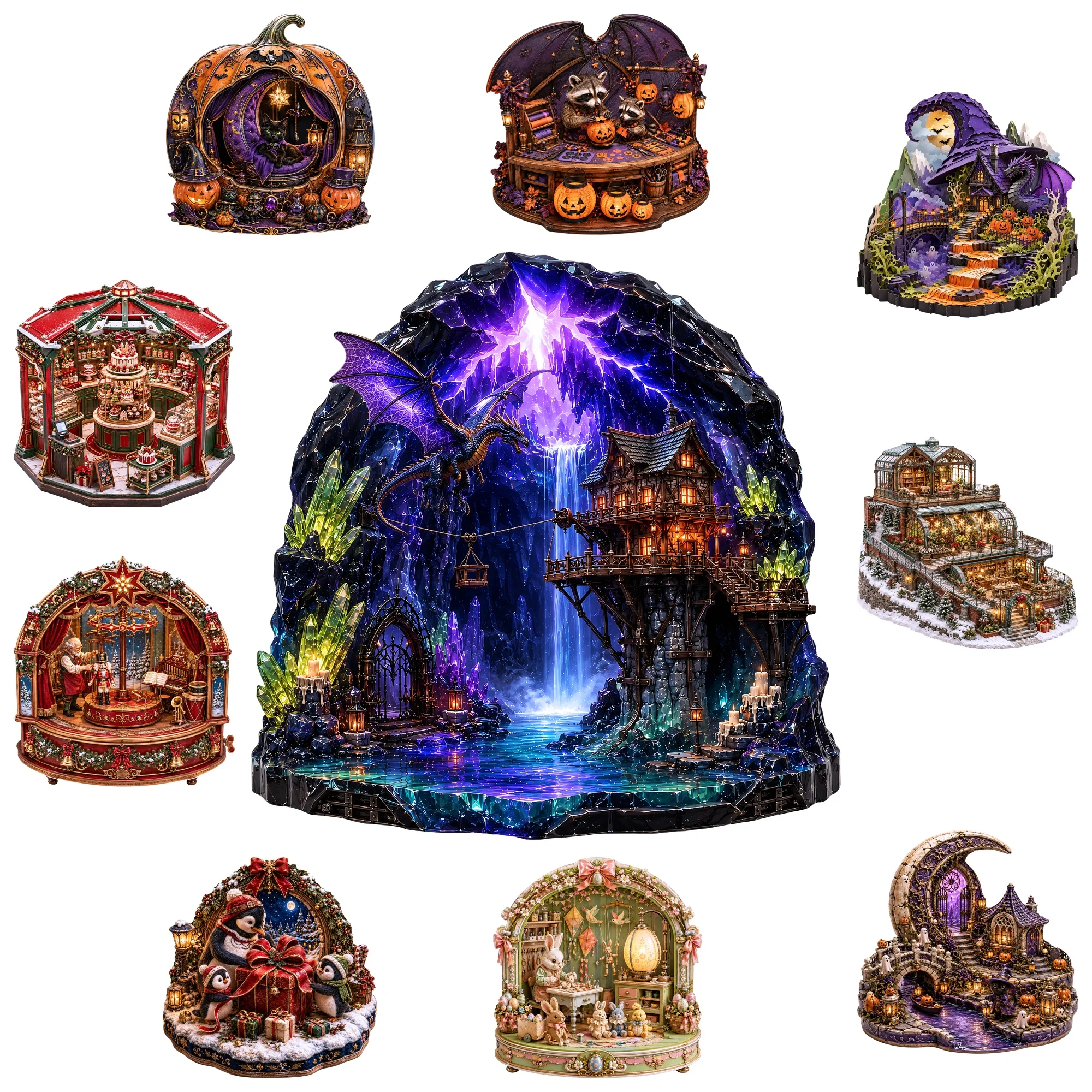 Waterfall Flat Wooden Puzzle Educational Toy Animal Jigsaw Puzzle Tabletop Puzzle Game Present for Christmas Gift for Teens Kids