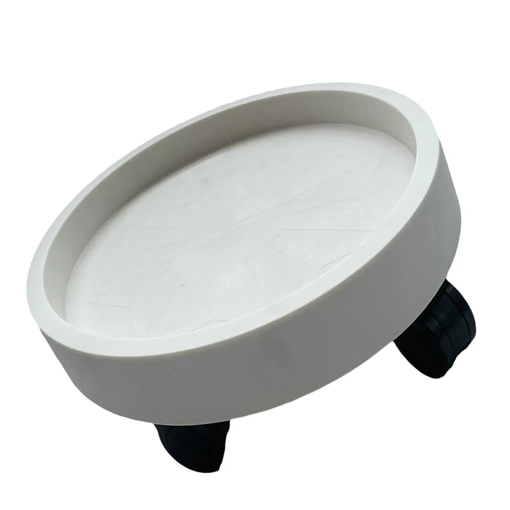 Durable Round Shape Plant Stand Caddy Rolling Removable Wheels Planter Trolley Castors Design White Pot Wheels Tray