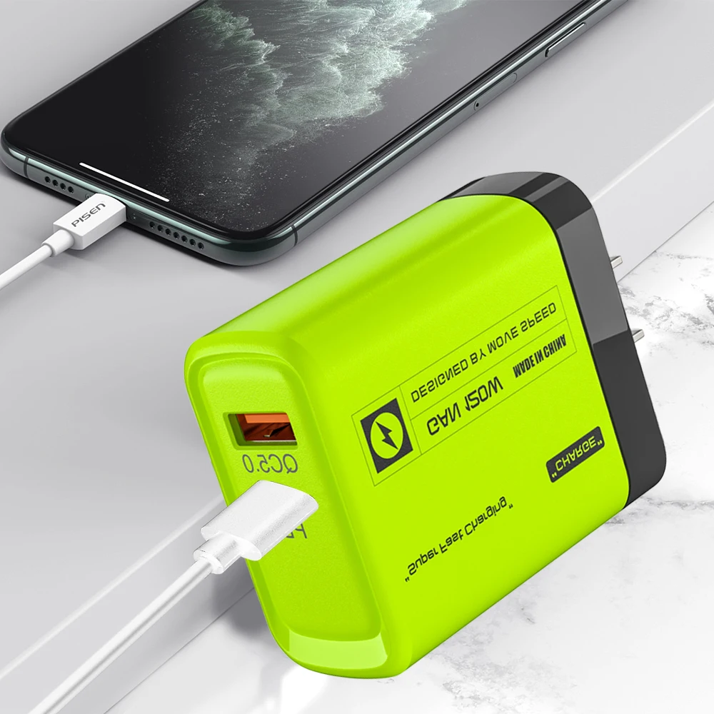 120W USB C 2Ports Charger Kit Green Wall Plug EU/US/UK Adapter Fast Charging Dual USB Type C Data CablesFor iPhone iPad - náhled 6