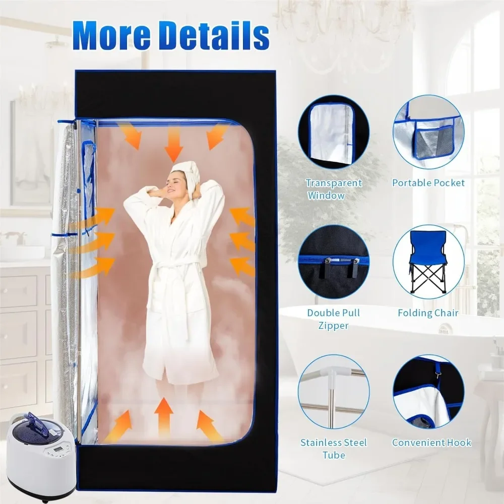 Sauna Box, Portable Sauna for Home, Personal Steam Sauna with Steamer, 99 Minute Smart Timer, 9 Level, Remote Control, Personal