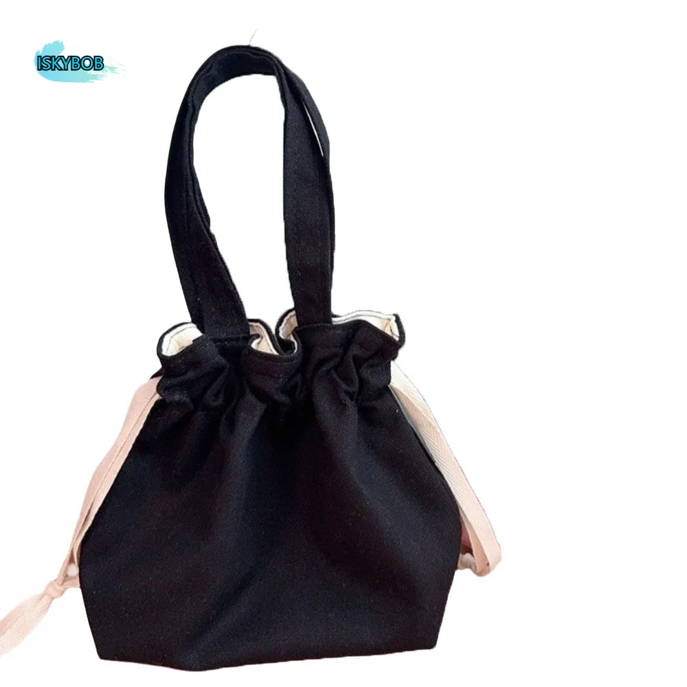 

Solid Color Canvas Handbag Coin Purse Lightweight Drawstring Storage Bag Jewerly Packing Bag Large Capacity Small Item Pouch
