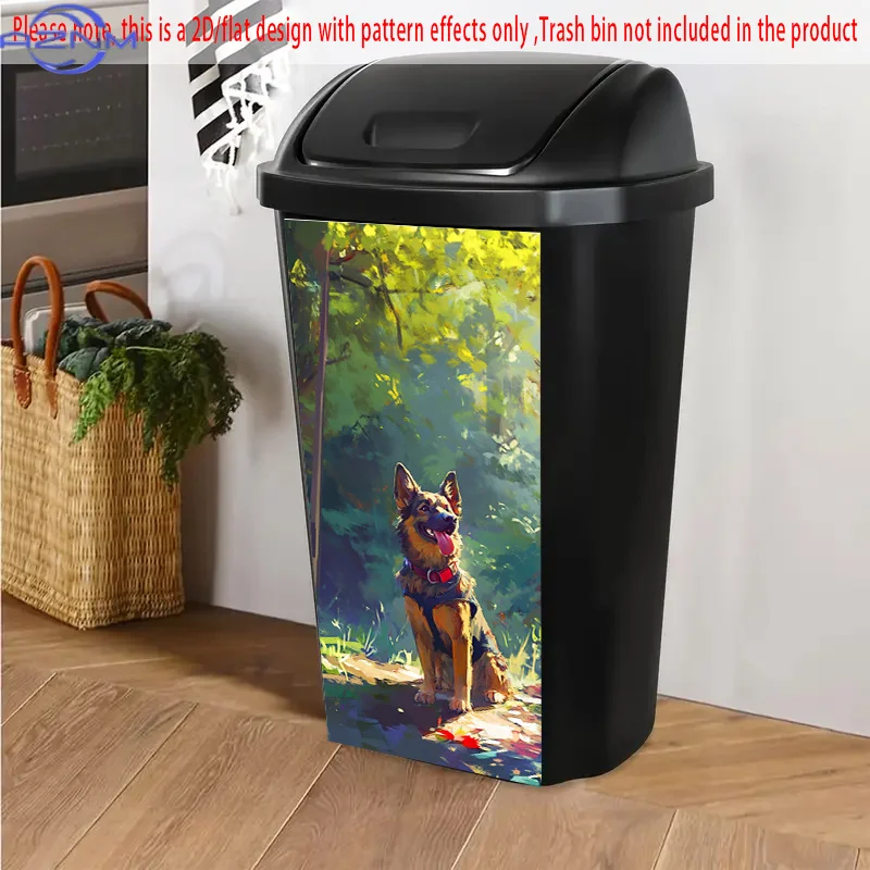 1pc 2D/FLAT, Self-Adhesive Shepherd Dog Dustbin Stickers, 14.145.6meter, German Shepherd in Sunlit Forest, Adds Energy to Bins