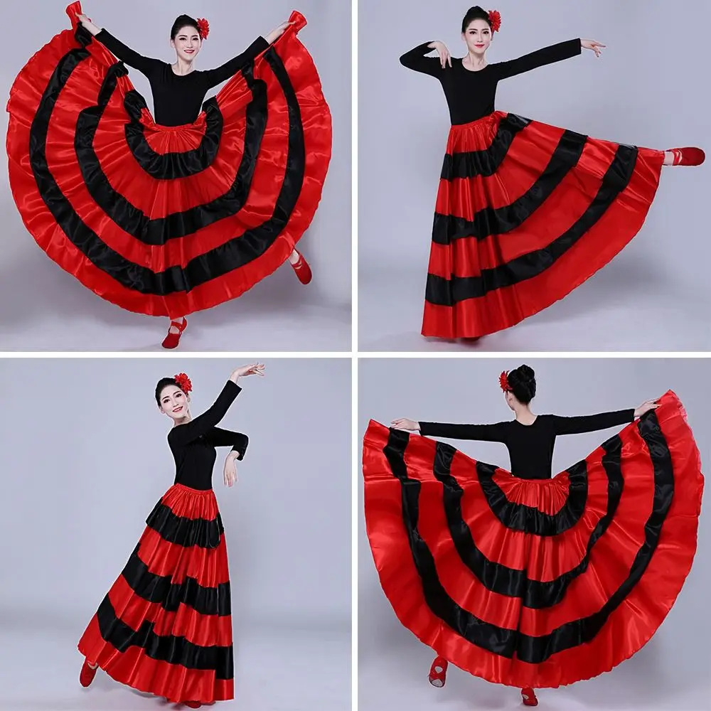 Mode Satin espagnol Flamenco jupe grande balançoire fête grande balançoire jupe lisse salle de bal Paso Doble robe de danse pour les femmes