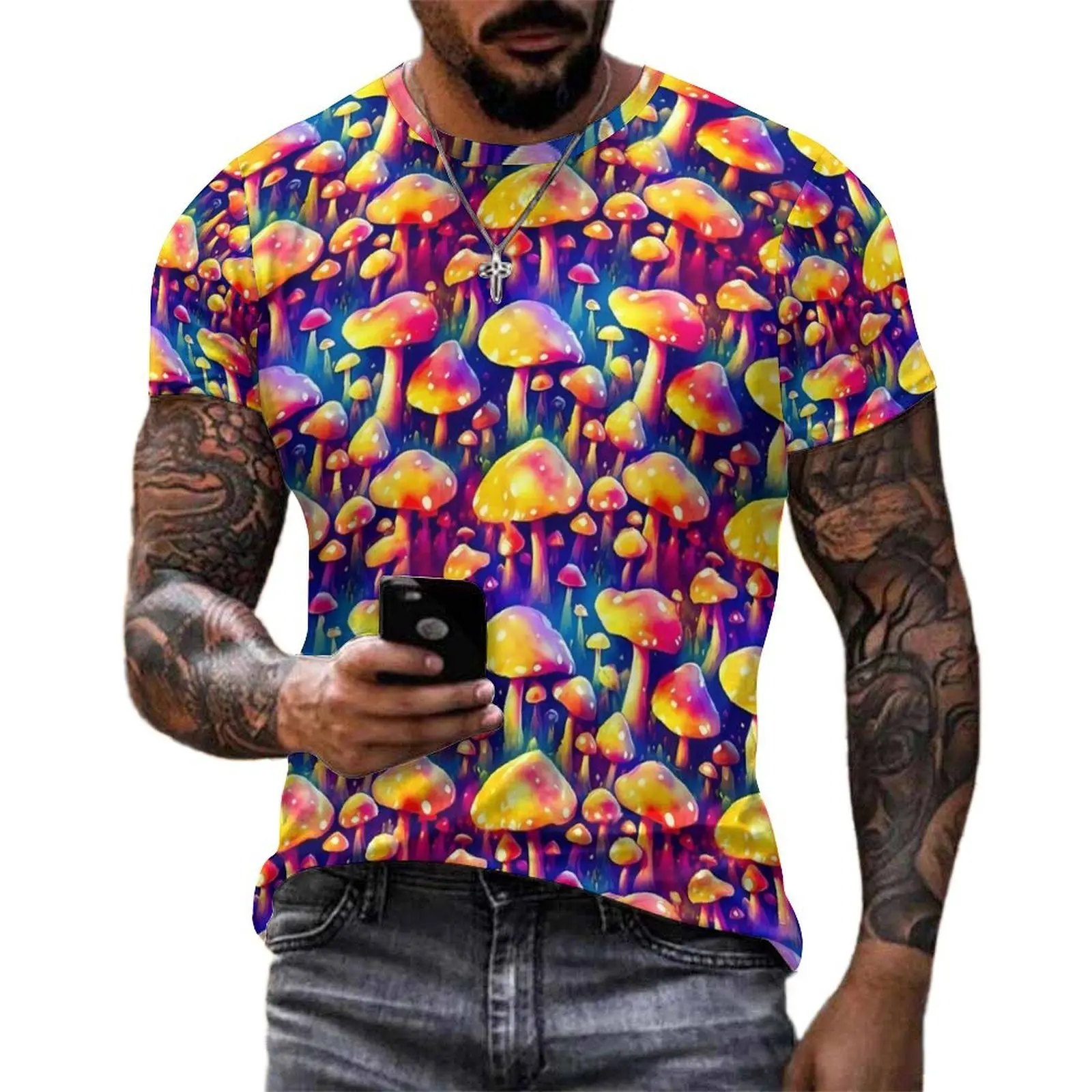 Trippy Magic Mushroom T-Shirt Psychedelic Print Fashion T-Shirts Short-Sleeved Printed Tops Hot Sale Summer Big Size Tees